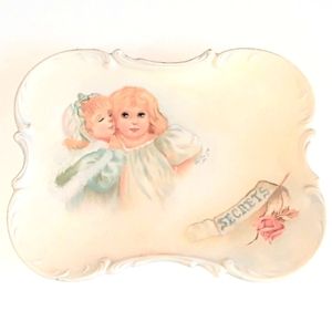 Kansas Artist Bess Quigel Signed hand-painted 'Secrets' tray 1985